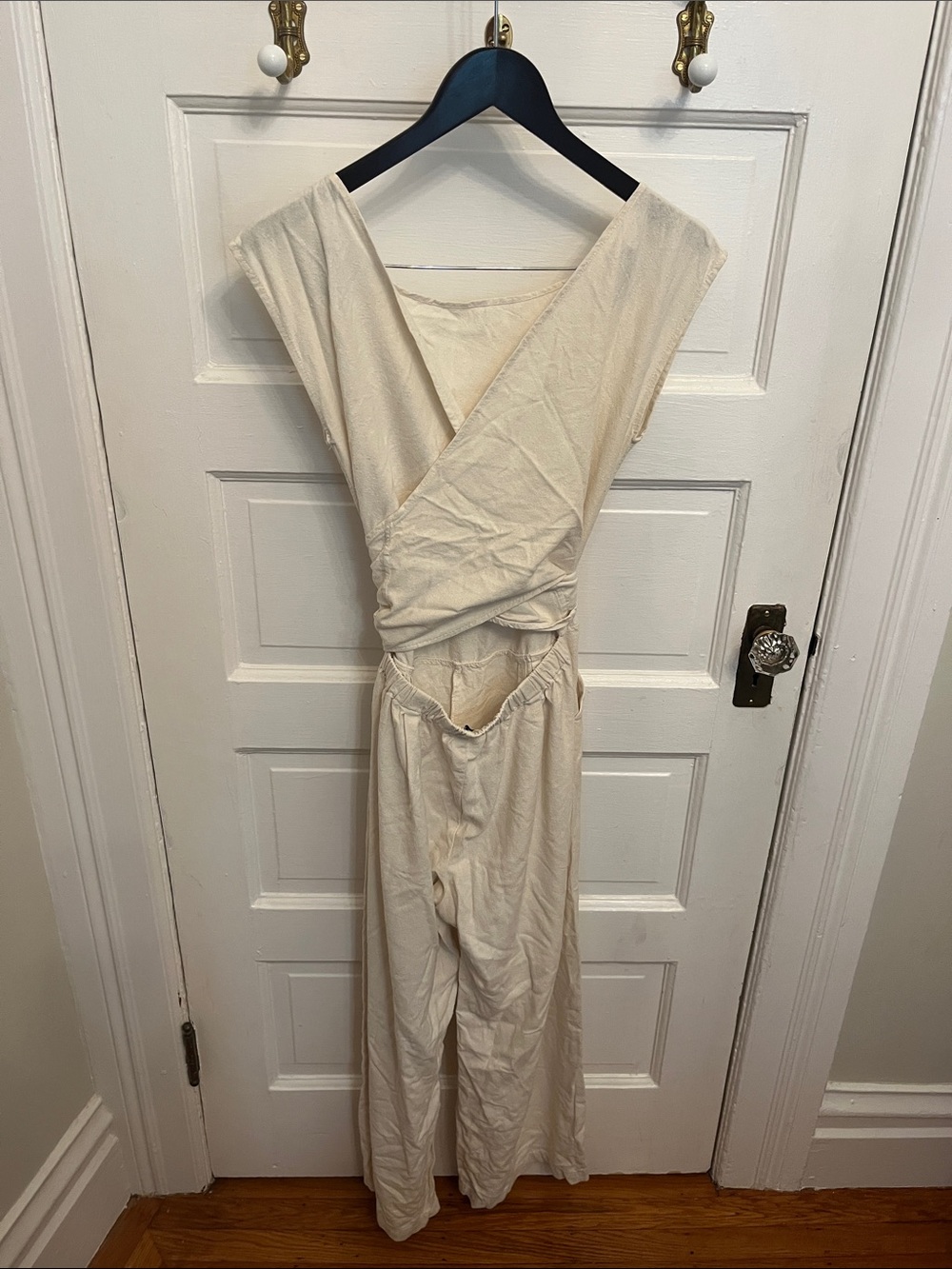 OZMA Cream Sleeveless Wide-Leg Jumpsuit with Waist Tie - Picture 2 of 3